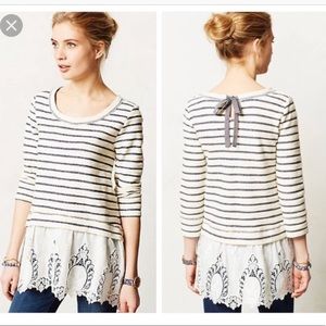 Anthropologie Striped Lace Bottom Top